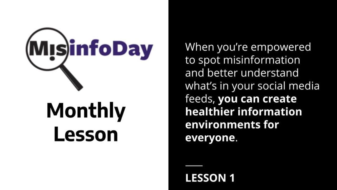 "MisinfoDay Monthly Lesson" title slide