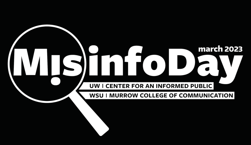 A logo with a magnifying glass reading "MisinfoDay"