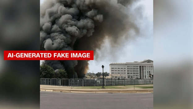 A fake, AI-generated image purported to show a large fire at the Pentagon.