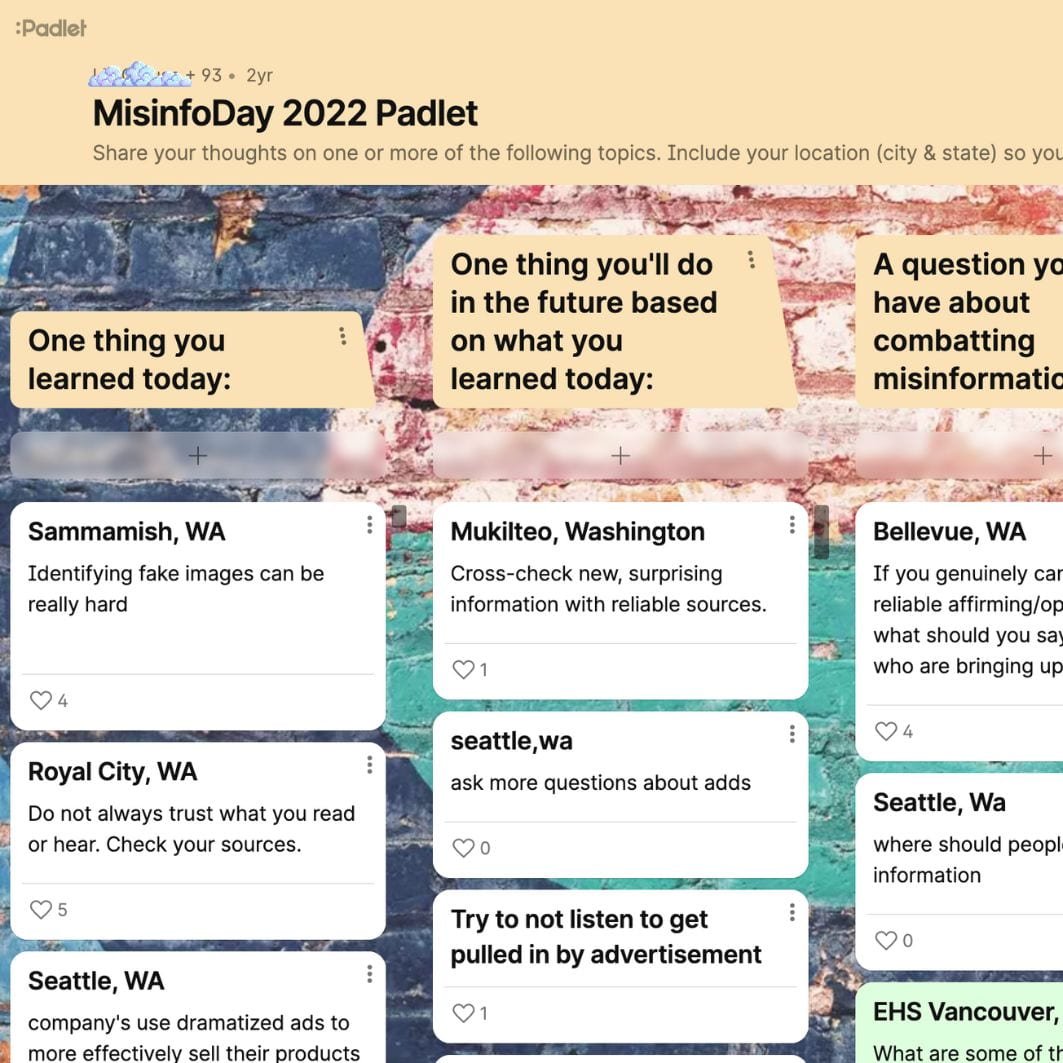 MisinfoDay 2022 padlet screen shot as example